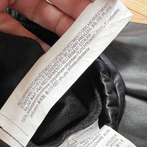 Zara Womens Black Faux Leather Long Puff Sleeve Drawstring Top Size Large - Picture 8 of 10